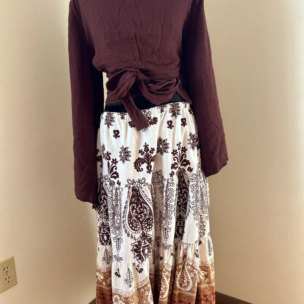 Linen/Cotton Drawstring Skirt Brown Size 14 - Image 5