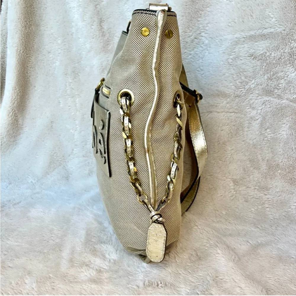 Chloe Metallic Gold Harley Canvas & Leather Shoulder Bag - Image 5