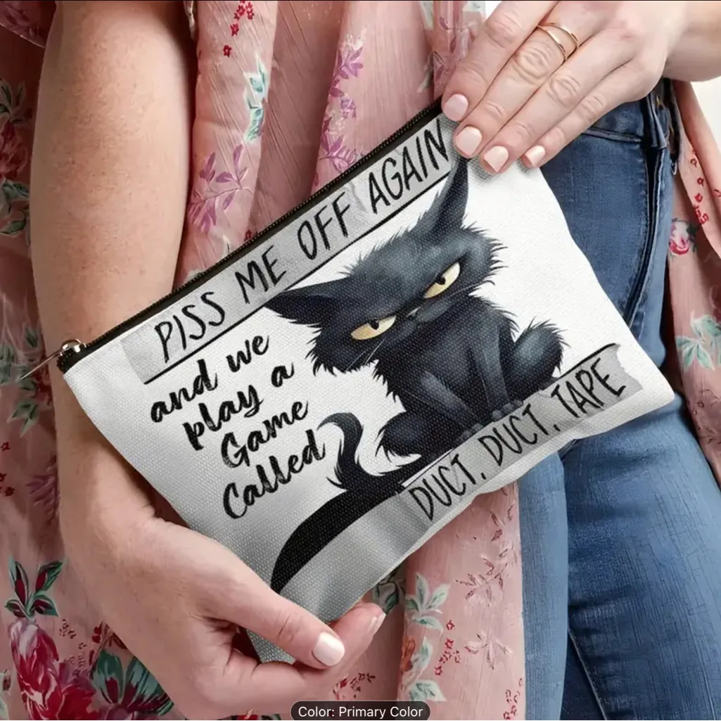 Black Cat & Letter Print Makeup Bag - Image 3
