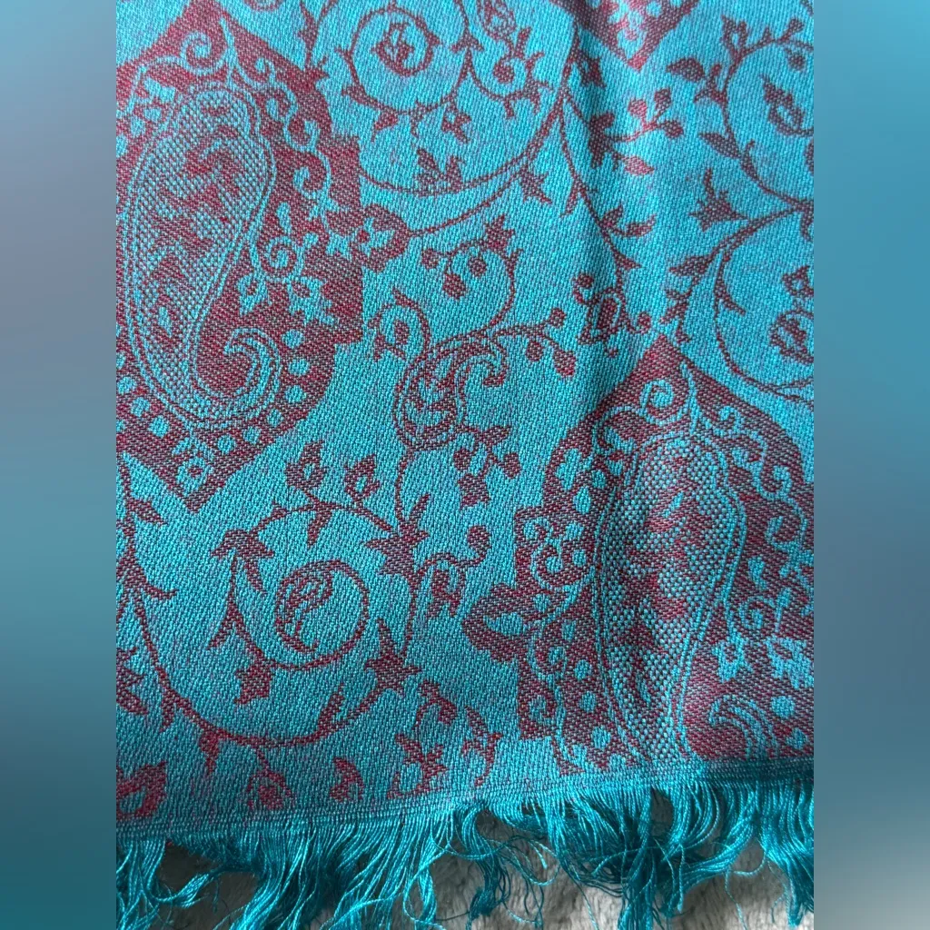 New From India Silk Pashmina Scarf/Shawl Teal - Image 6