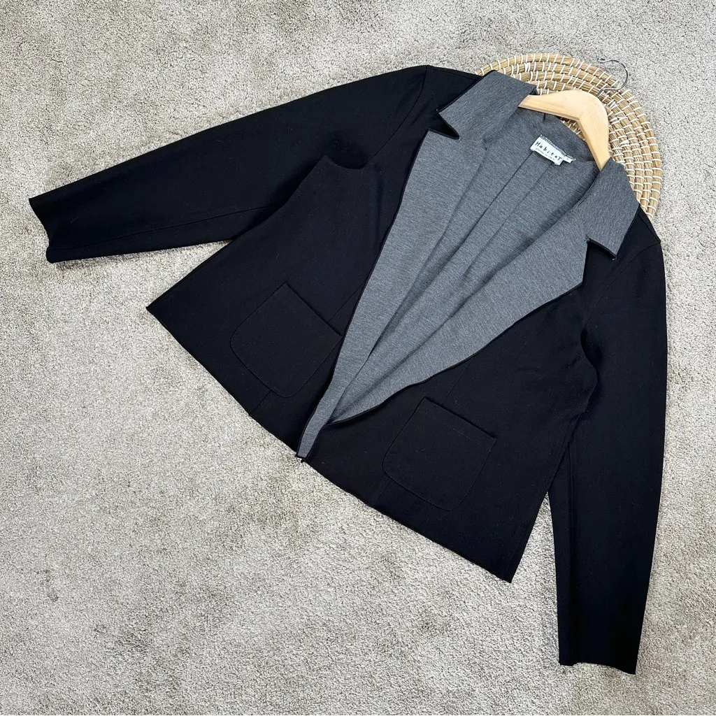 Habitat Women’s Open Front Cardigan Sweater Longlseeve Lagenlook in Black Gray L - Image 2