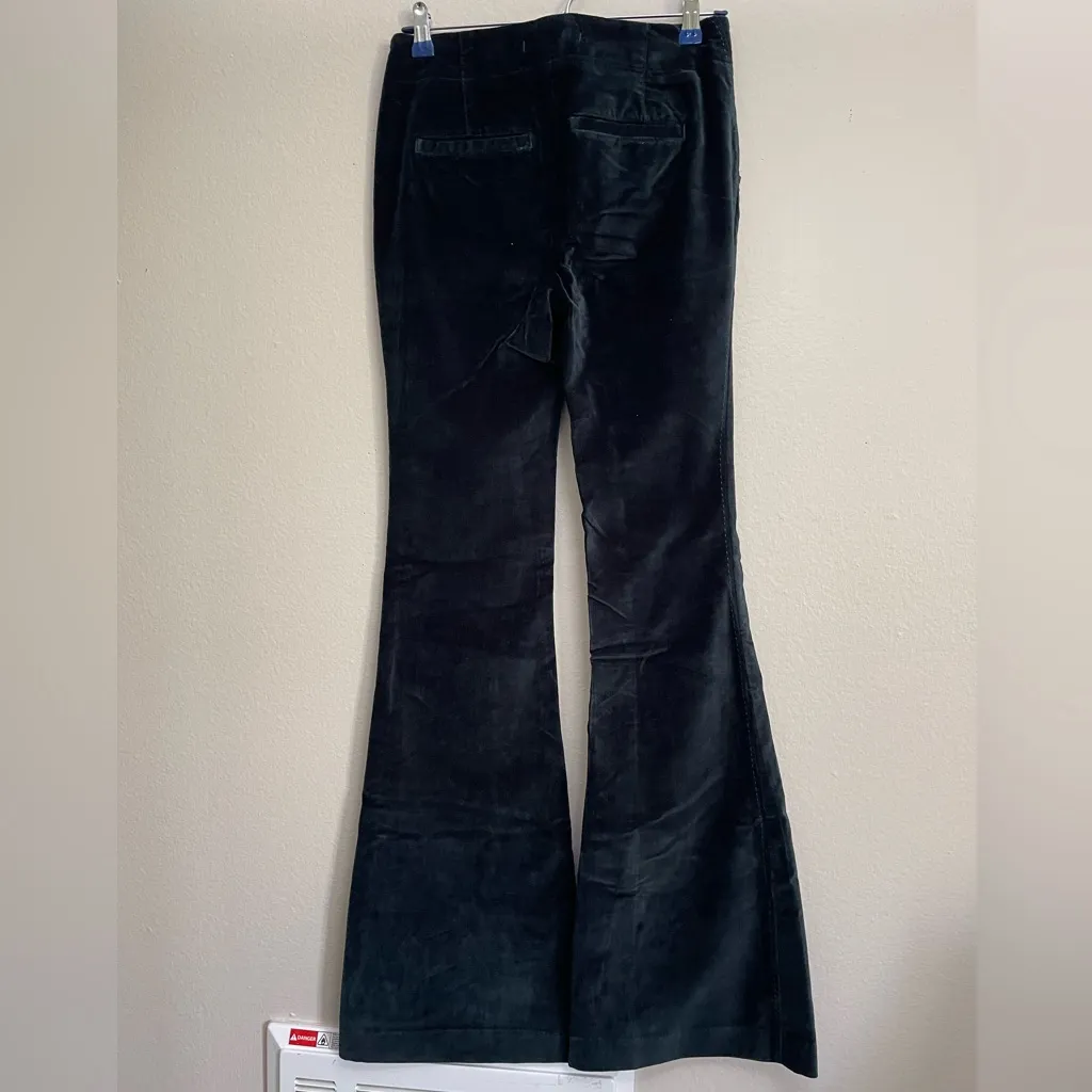 Free People Oxanna Deep Jewel Green Forest Green Velvet Flare Pants Size 25 - Image 5