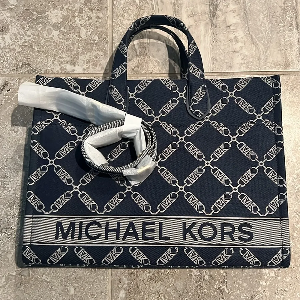 Michael Kors Gigi Large Grab Monogram Denim Tote Bag, Navy, New w/Tag (SOLD OUT) - Image 12