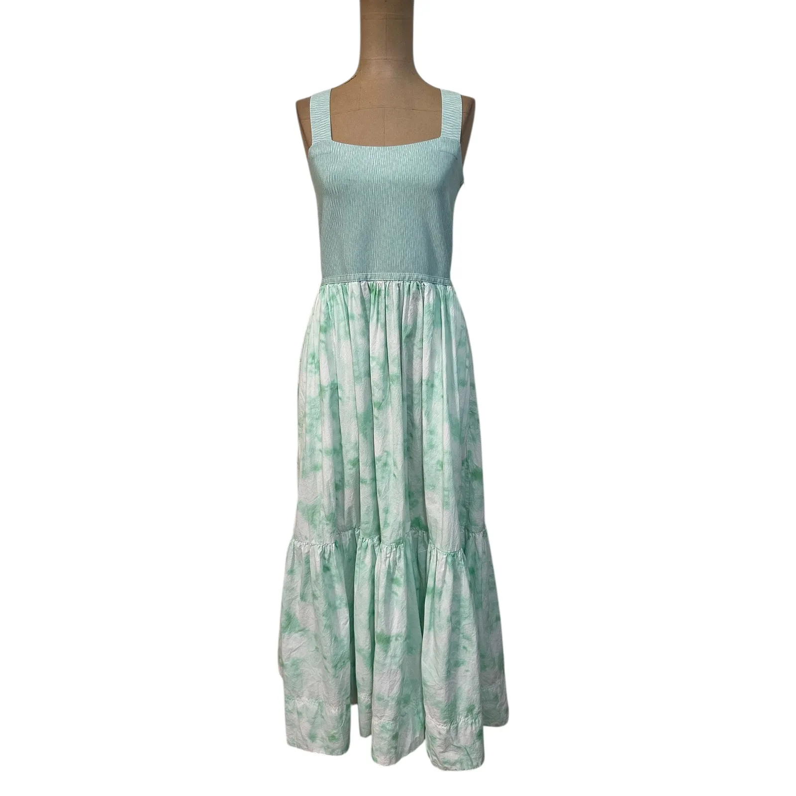 Tanya Taylor Midi Dress Gianna Green Floral Ruffle Hem Square Neck - Image 4