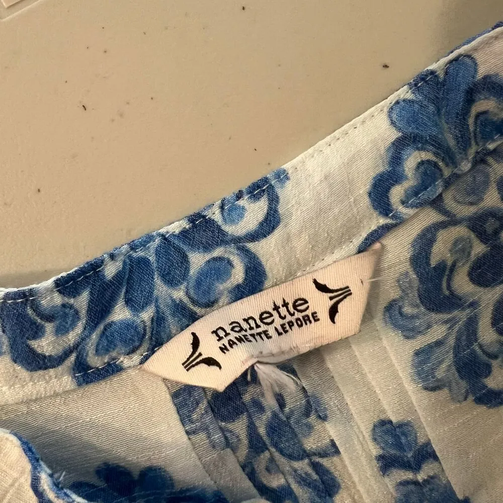 Nanette Lepore Blue Print Lightweight Summer Beach Tunic Blouse Cover Up Size L - Image 7