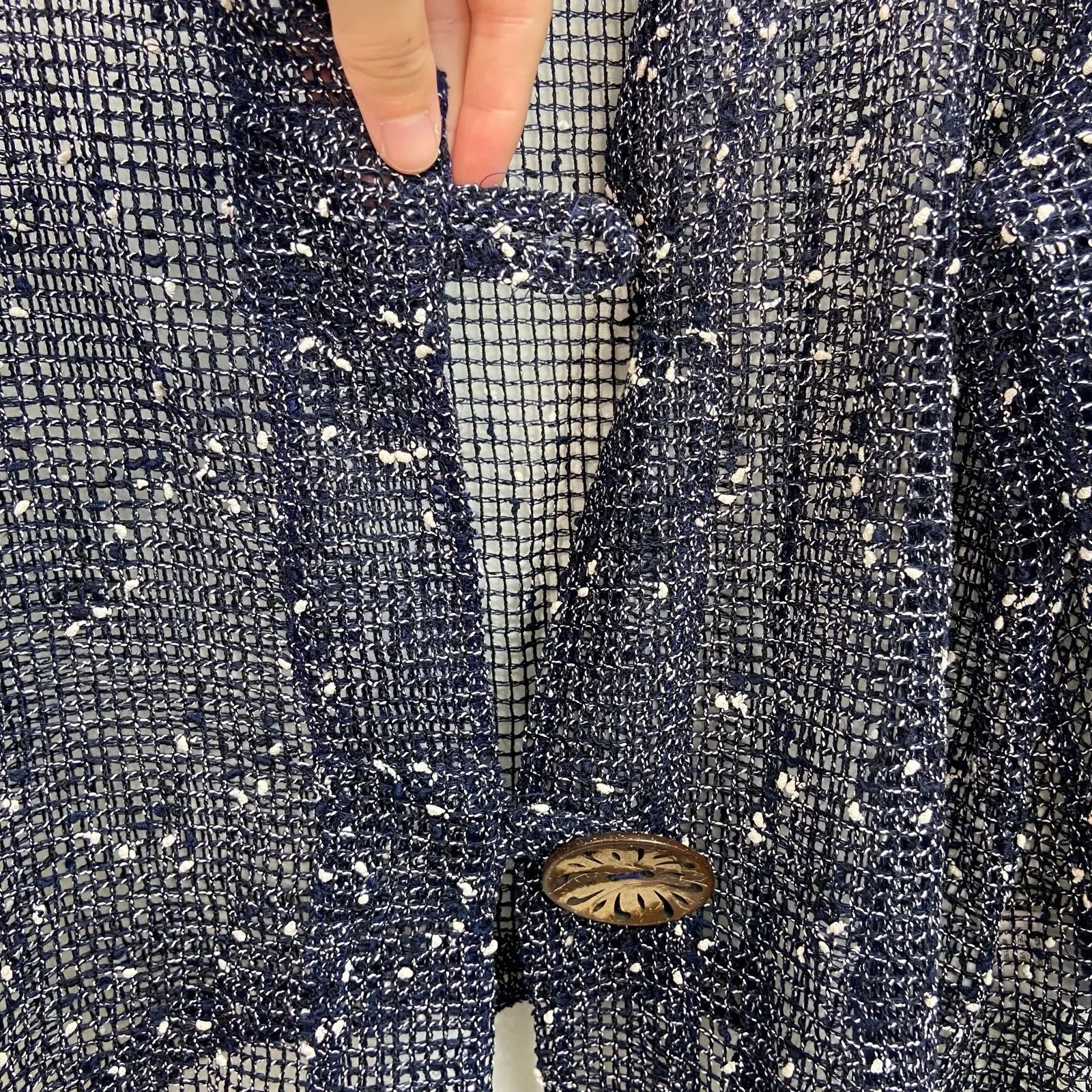 Nina‎ Leonard women's blue speckled lagenlook netted button cardigan lightweight - Image 5