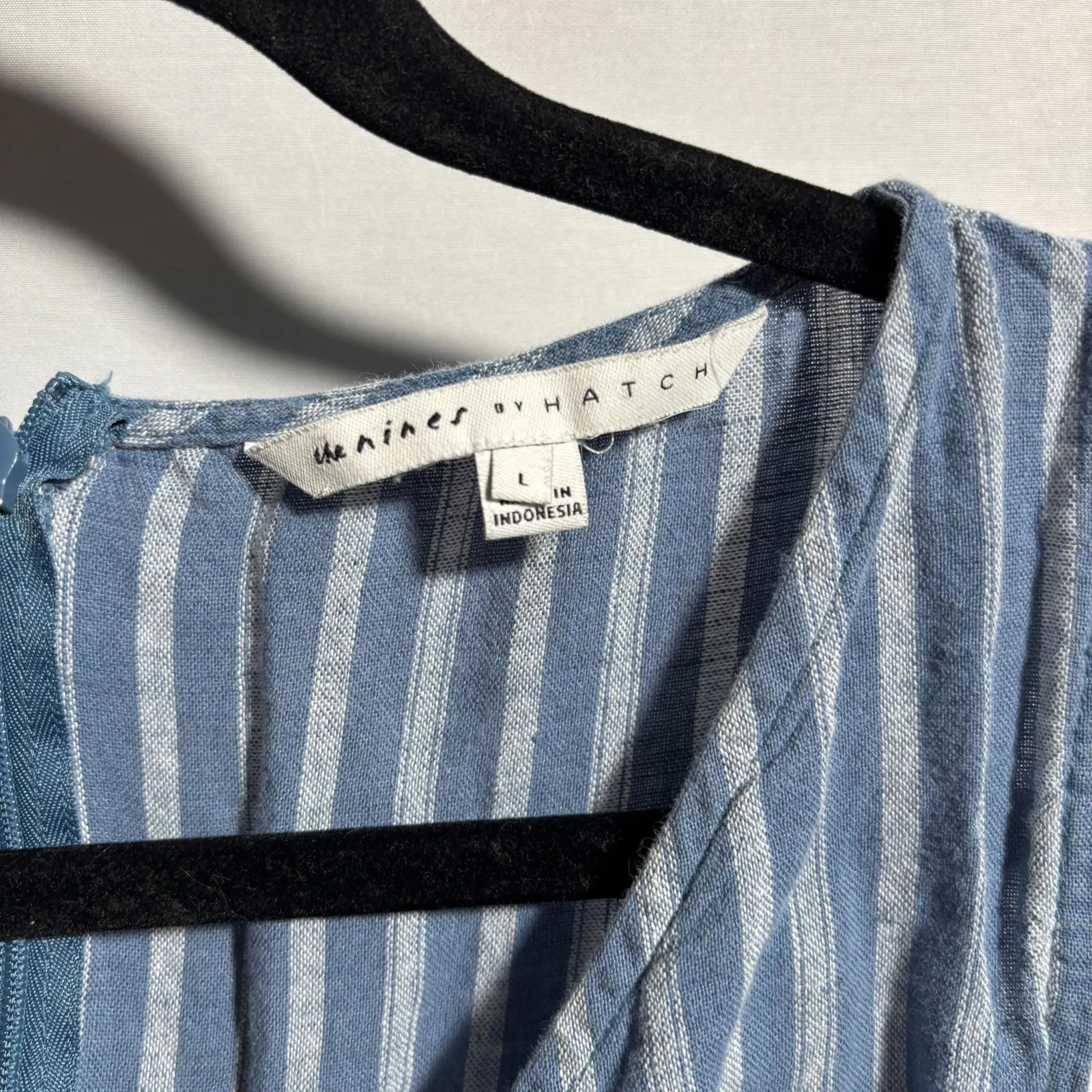 The Nines By‎ Hatch Maternity Jumpsuit Blue Linen Cotton Blend L Striped V Neck Size L - Image 4