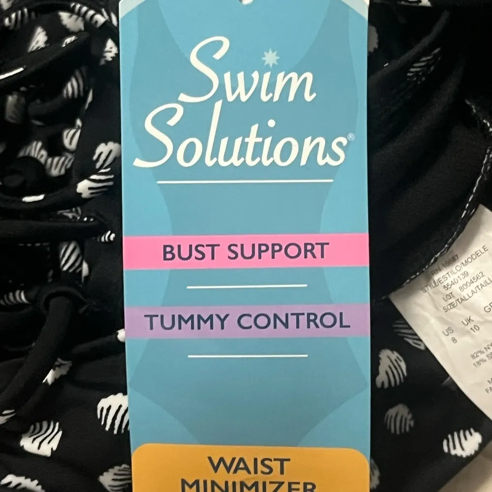 Swim Solutions One Piece Swimsuit Women’s Size 8 Lace Up Black White Dots NWT - Image 8