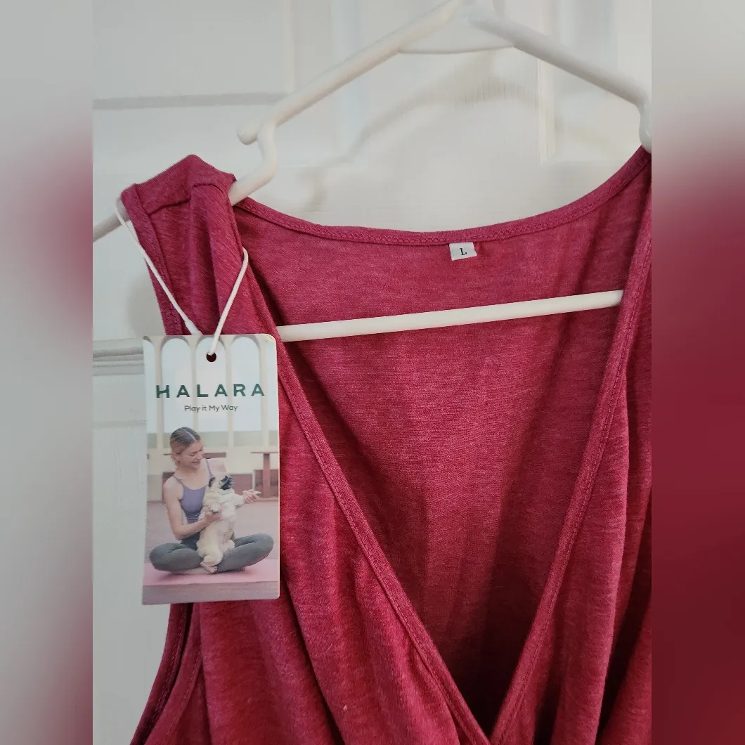 NWT Halara Deep V Neck Sleeveless Plicated High Low Crossover Hem Midi Dress L - Image 13