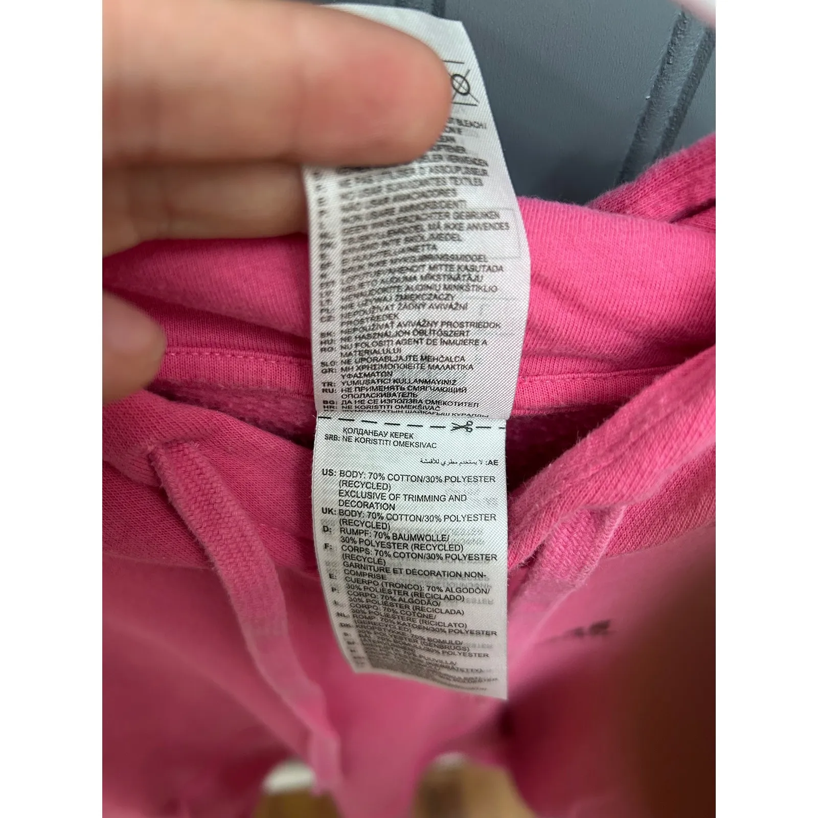 Adidas Pink Hoodie Womens L/G Pullover‎ Sweatshirt Embroidered Logo Activewear - Image 3