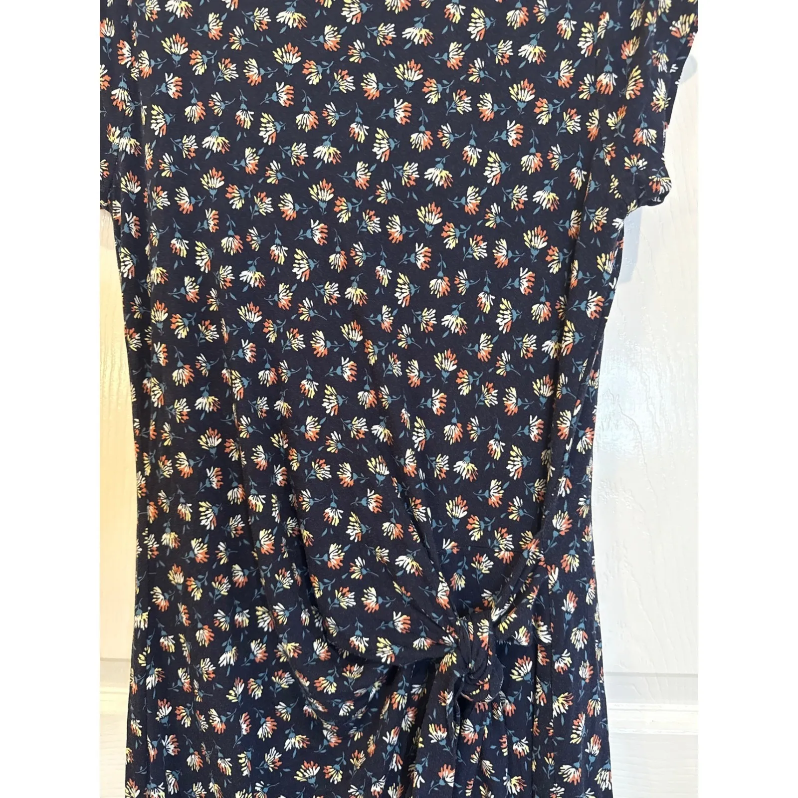 LOFT Womens Floral Print Twist Front Casual Short Sleeve‎ Dress Navy Small - Image 2