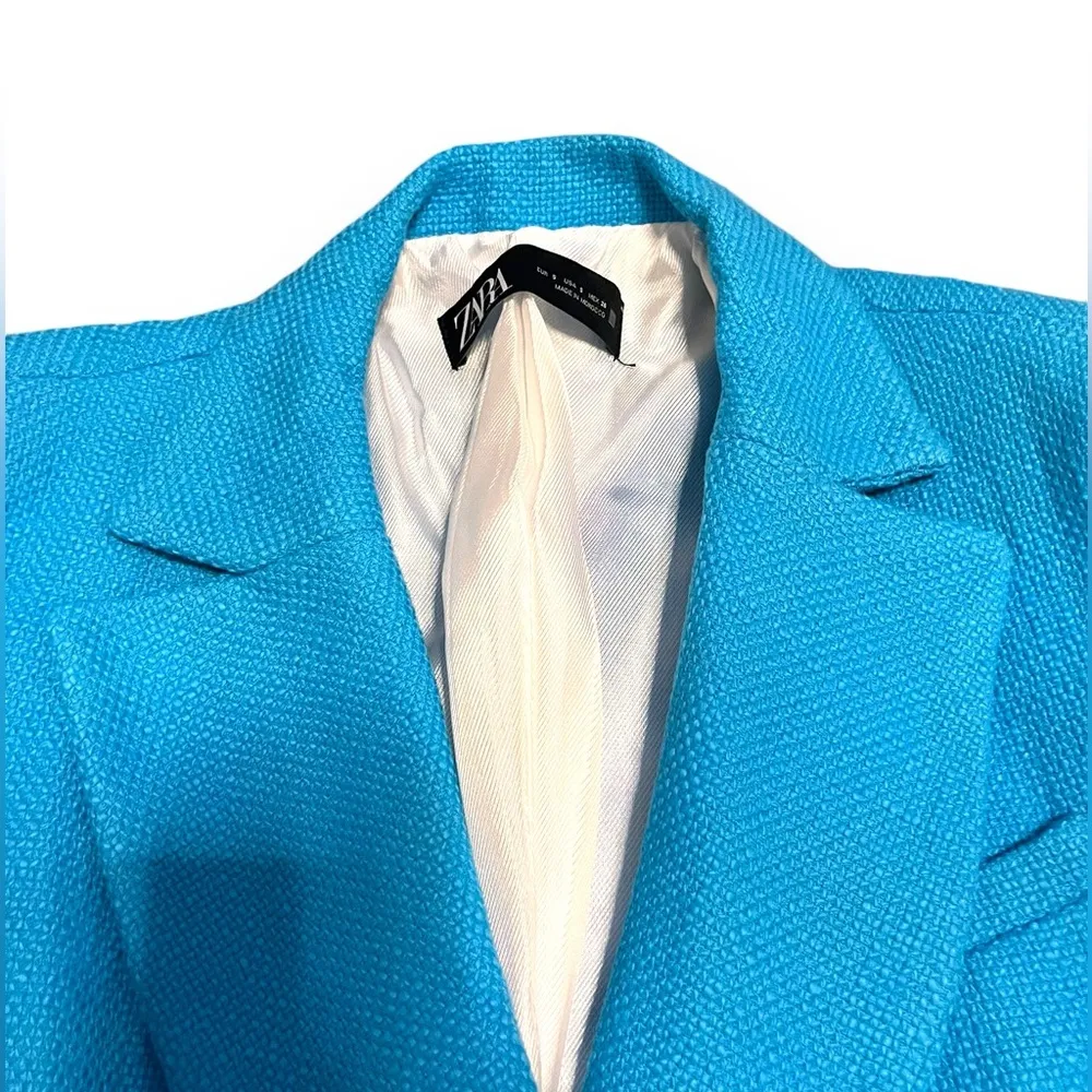 Zara tailored bright blue double breasted blazer size small - Image 7