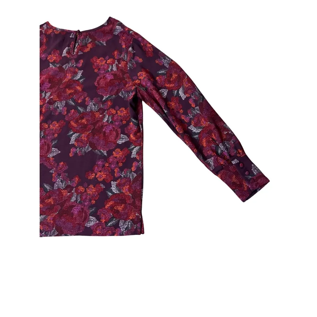 Christopher & Banks Women’s Blouse S Burgundy Floral Long Sleeve NEW - Image 6