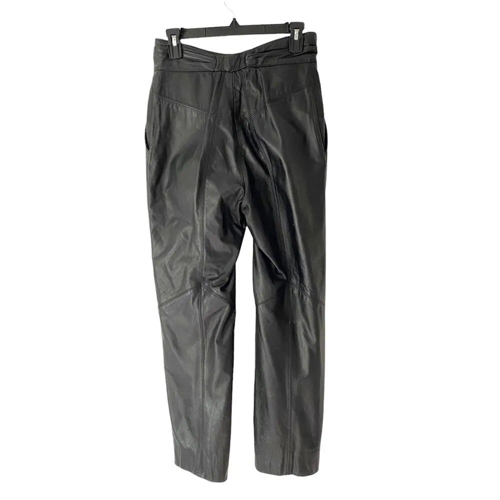 Vintage Wilson’s Black Leather Yoke Front High Waist  Seamed Pants size 8 lined - Image 3