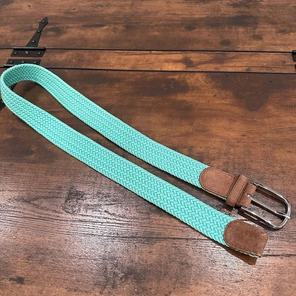 Les Canebiers Saint Tropez Women's Webbed Suede‎ Belt Aqua Teal Blue Brown XS Green - Image 2