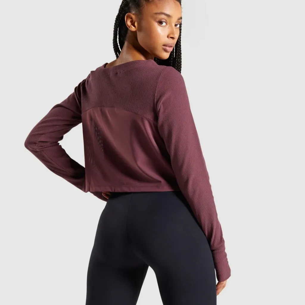 Gymshark  Studio Sweater Berry Red Long Sleeve Crop Womens Size M Medium - Image 2