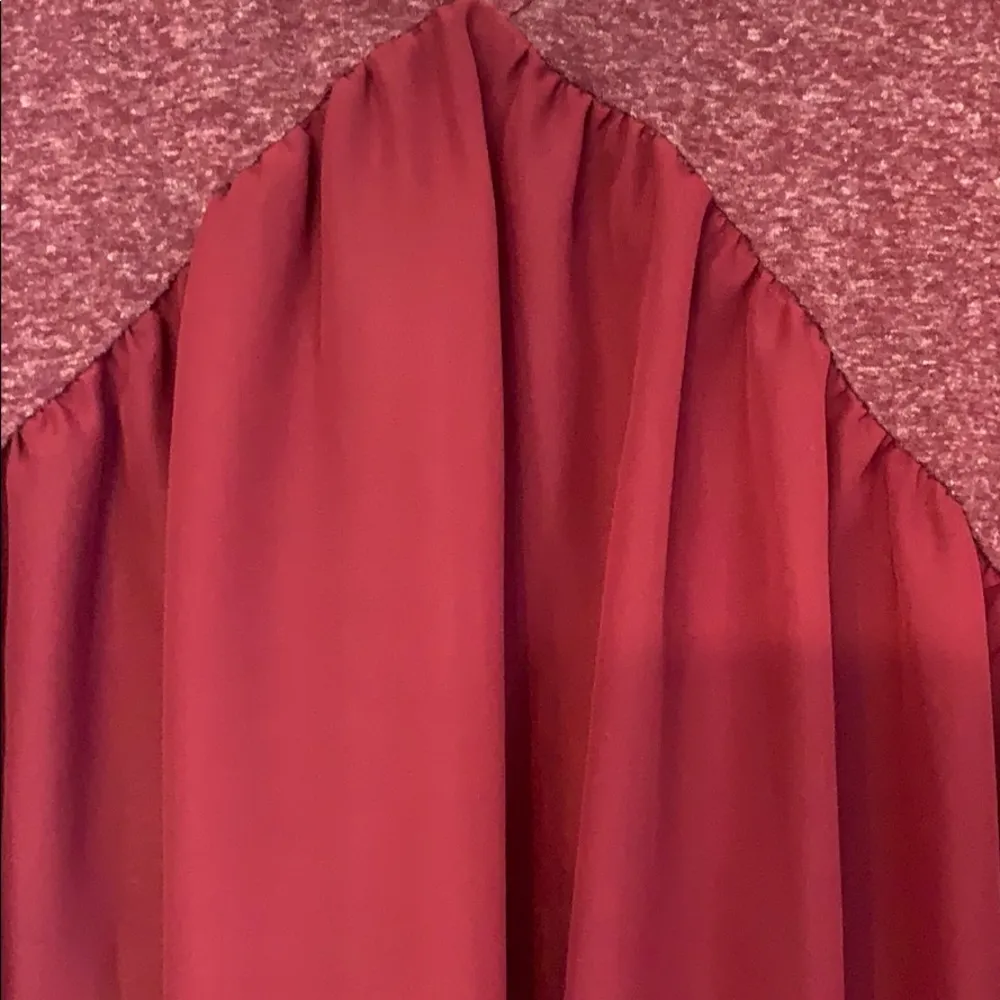 Long Sleeve Plunge Neck Asymmetric Swing Blouse Red Size M - Image 3