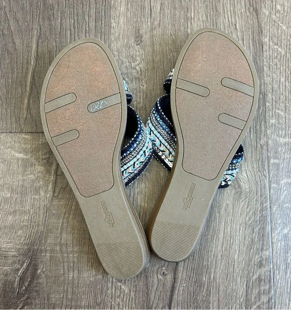 Blue Beaded Starlit Sequin Cross Strap Sandals 7.5 - Image 5