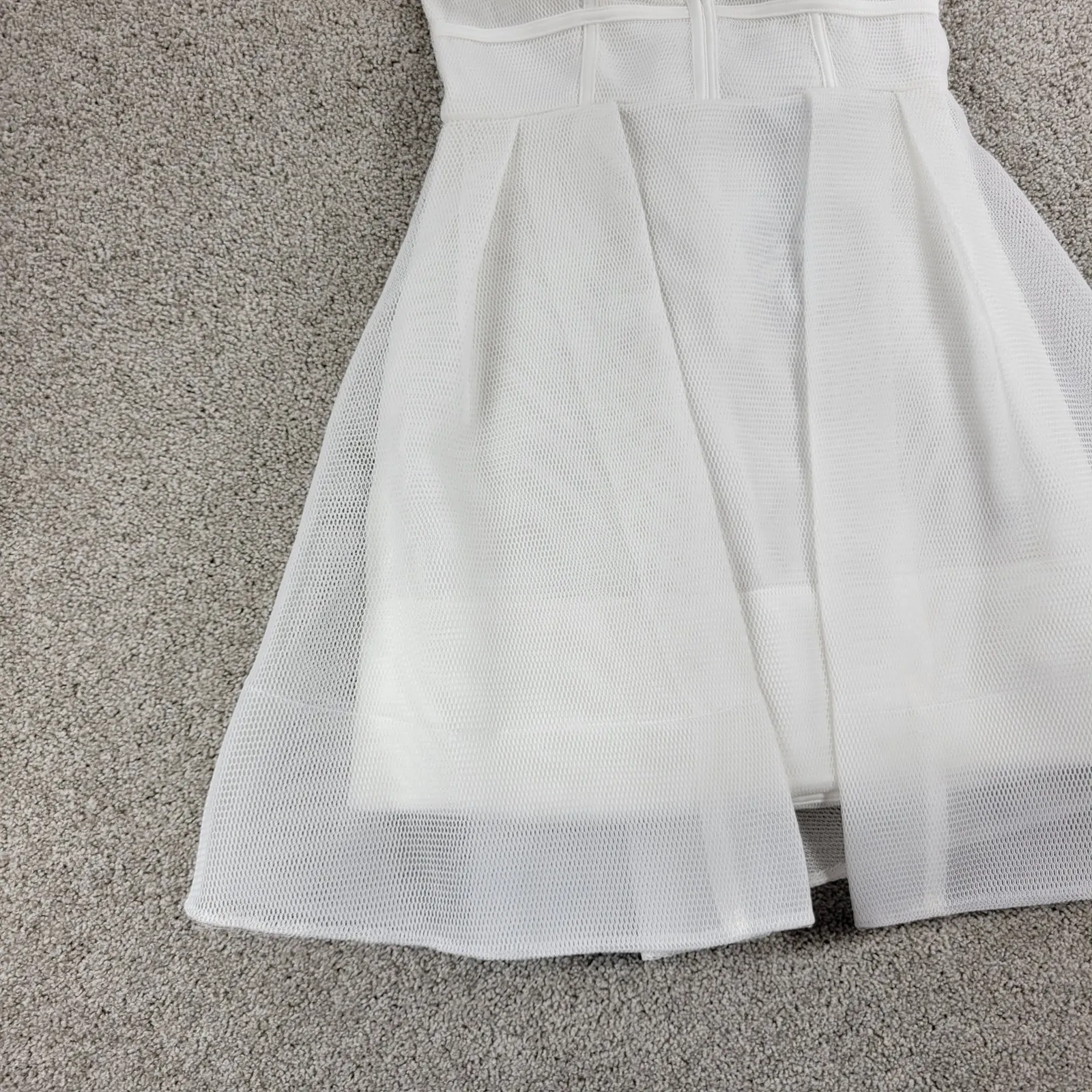 Blithe LA Nylon Mesh Dress Womens S White Sheer Lined V Neck Banded Prom New - Image 11