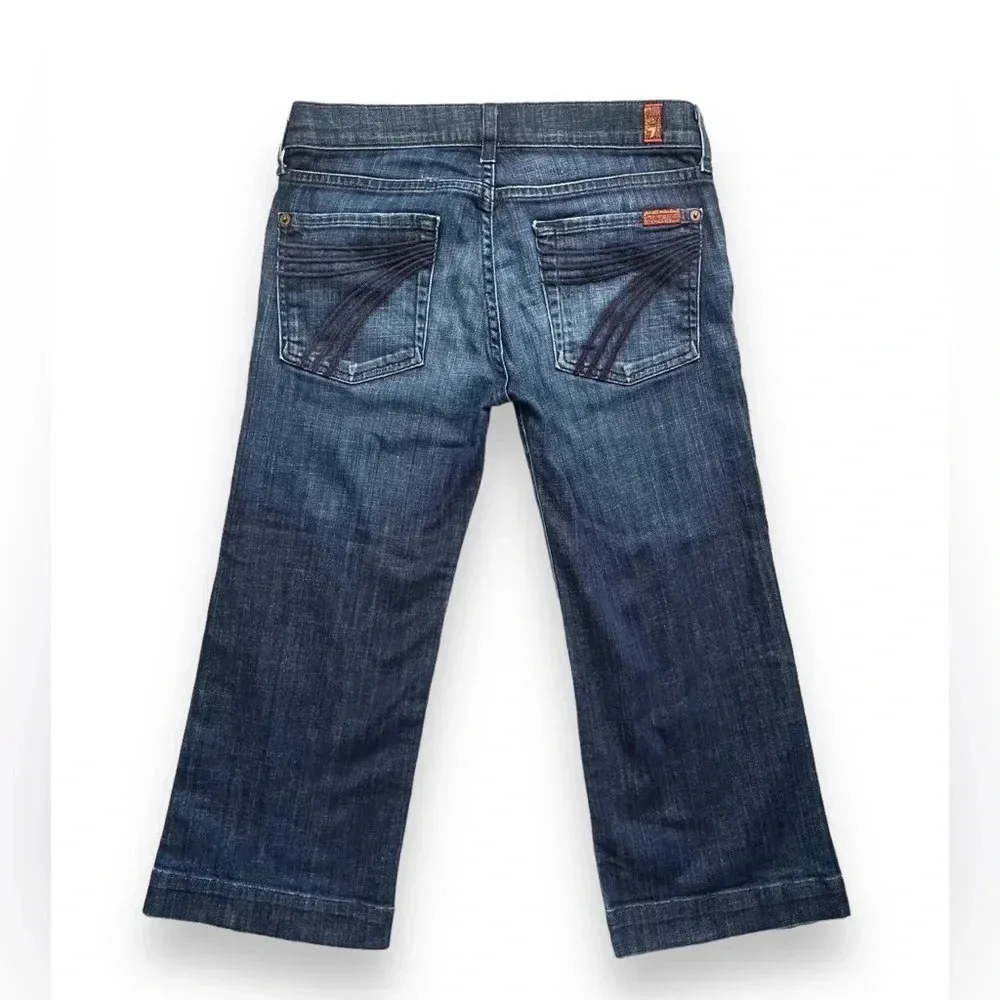 7 For All Mankind Dojo Crop Dark Wash Flare Jeans - Image 4