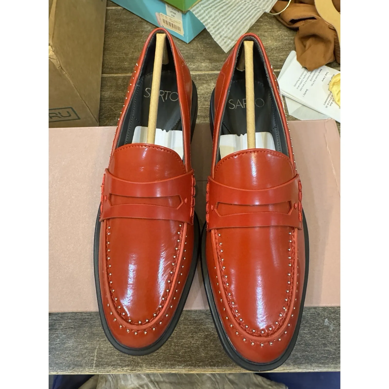 Sarto By Franco Sarto Women's Shoes Eden Studded Penny Loafers Red Size 6.5 - Image 2