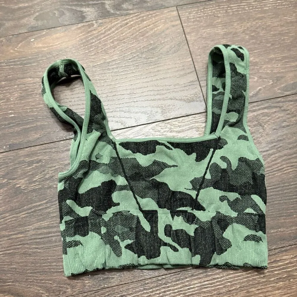 Free People Movement Women’s XS Small Green Camo Crop Top Sports Bra - Image 3