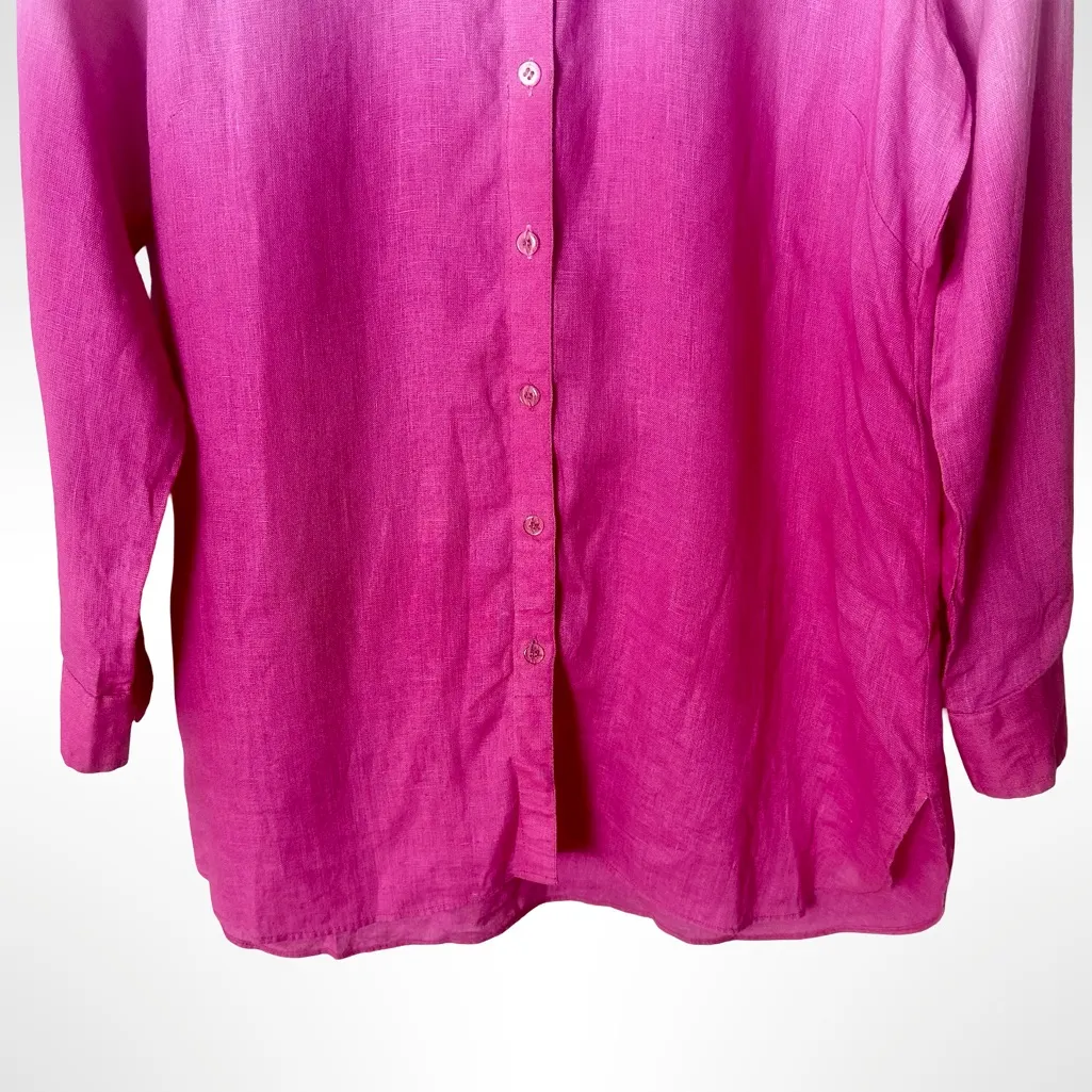 Bella Tu Pink Ombre Linen Button Down Shirt Large Romantic Boho Indie Coastal Size M - Image 4