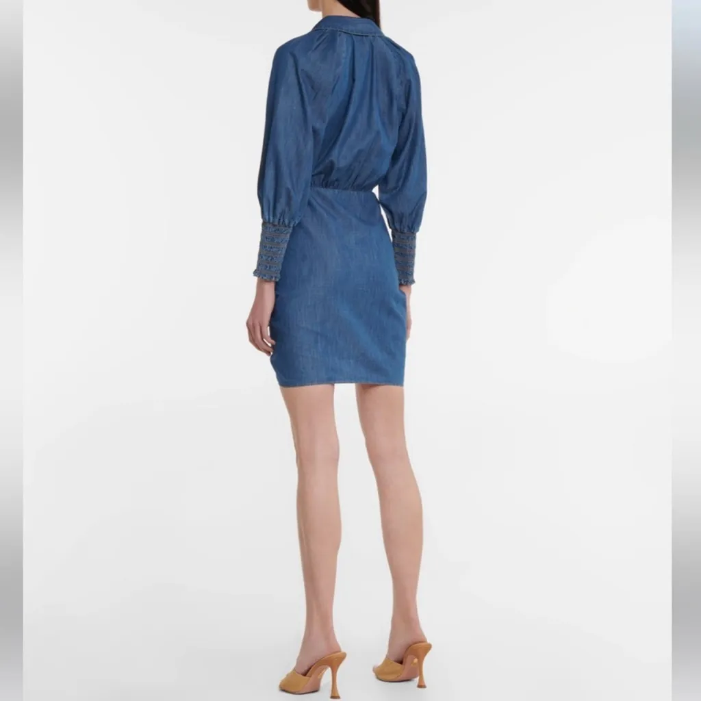 VERONICA BEARD Allie Ruched Chambray Minidress XS - Image 4
