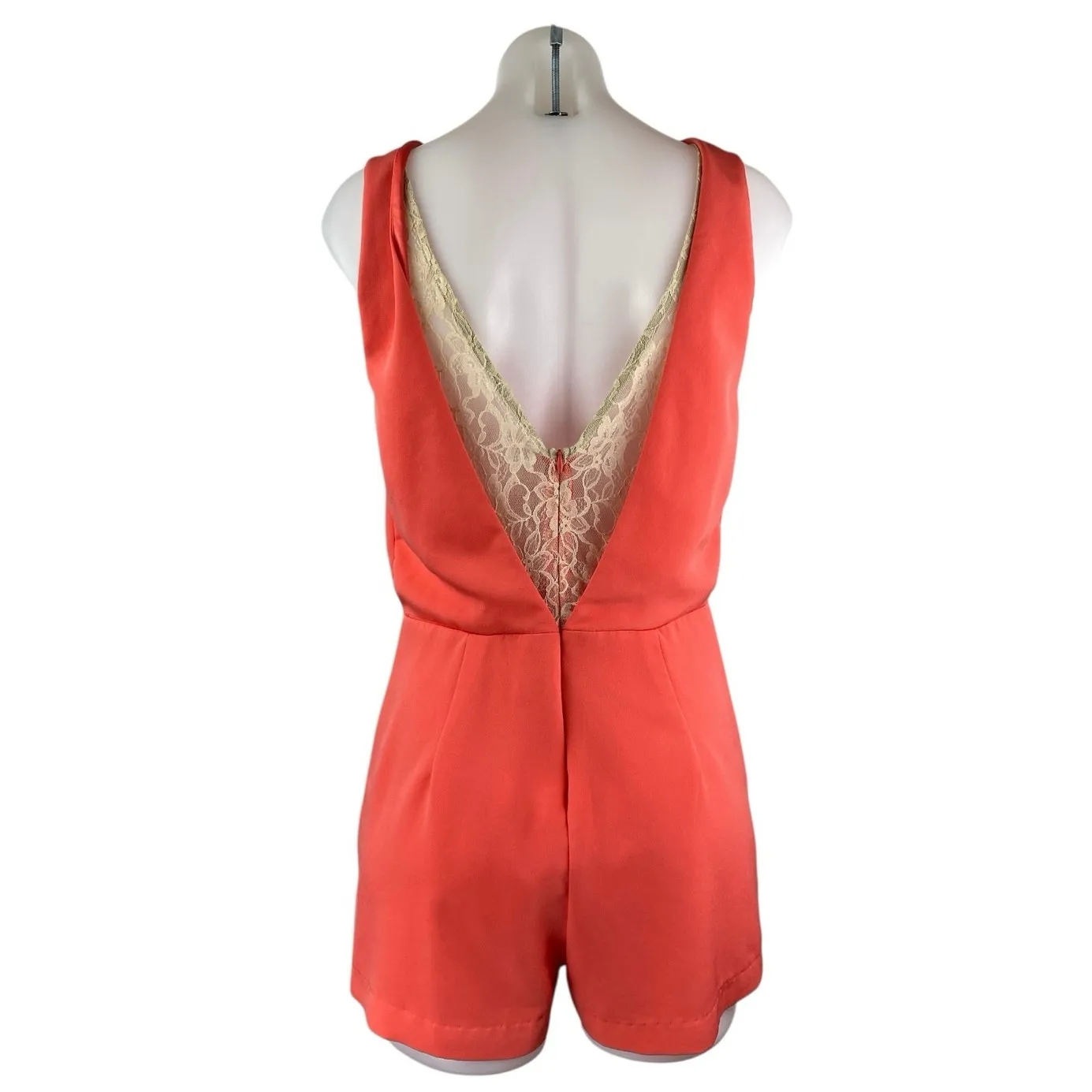 ASTR the Label Orange Sleeveless Pleated Lace Open Back Zip Jumpsuit Romper Sz S - Image 2