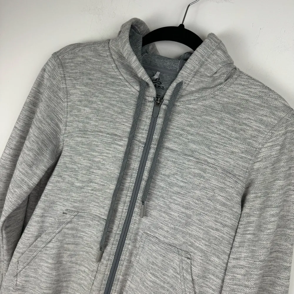 Prana Unity Zip Hoodie Jacket Sz Small Herringbone Knit Hooded Grey - Image 6