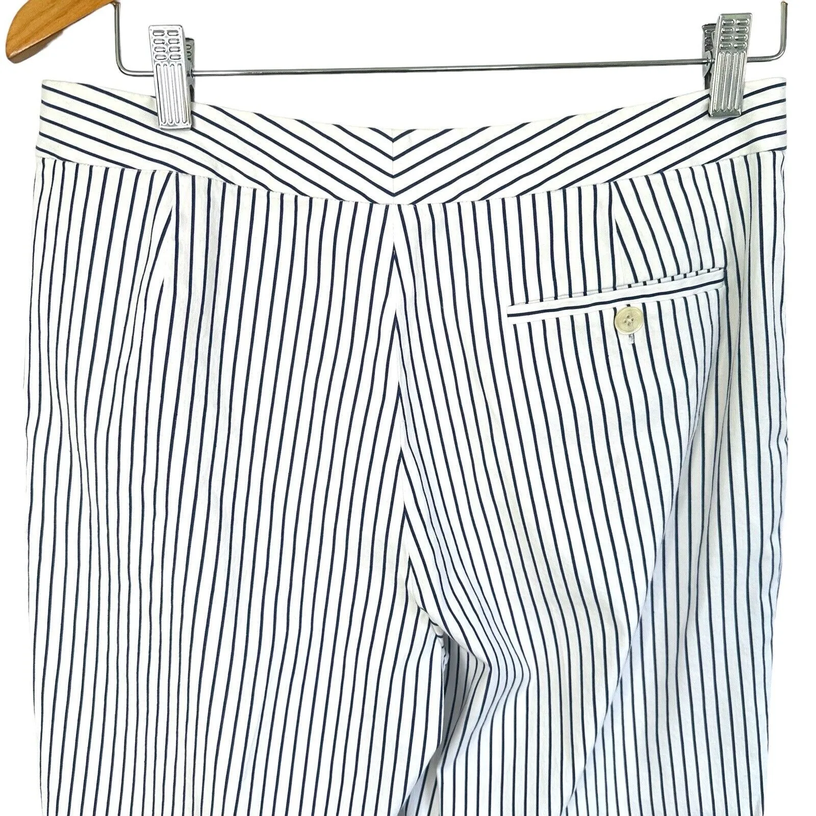 Lauren Ralph Lauren White Blue Striped Straight Pants Stretch High Rise Womens 8 - Image 3