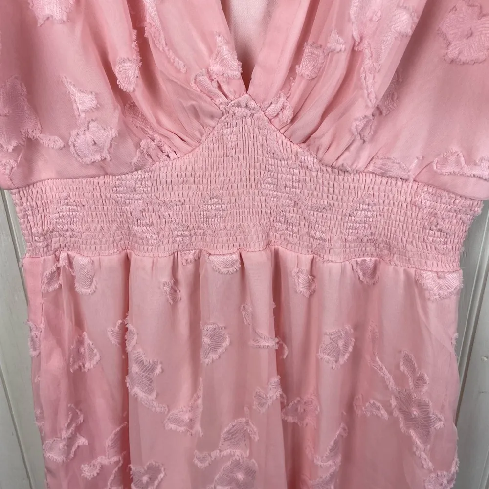 Baltic Born June Smocked Midi Dress Womens Size Medium Light Pink Chiffon Floral - Image 9