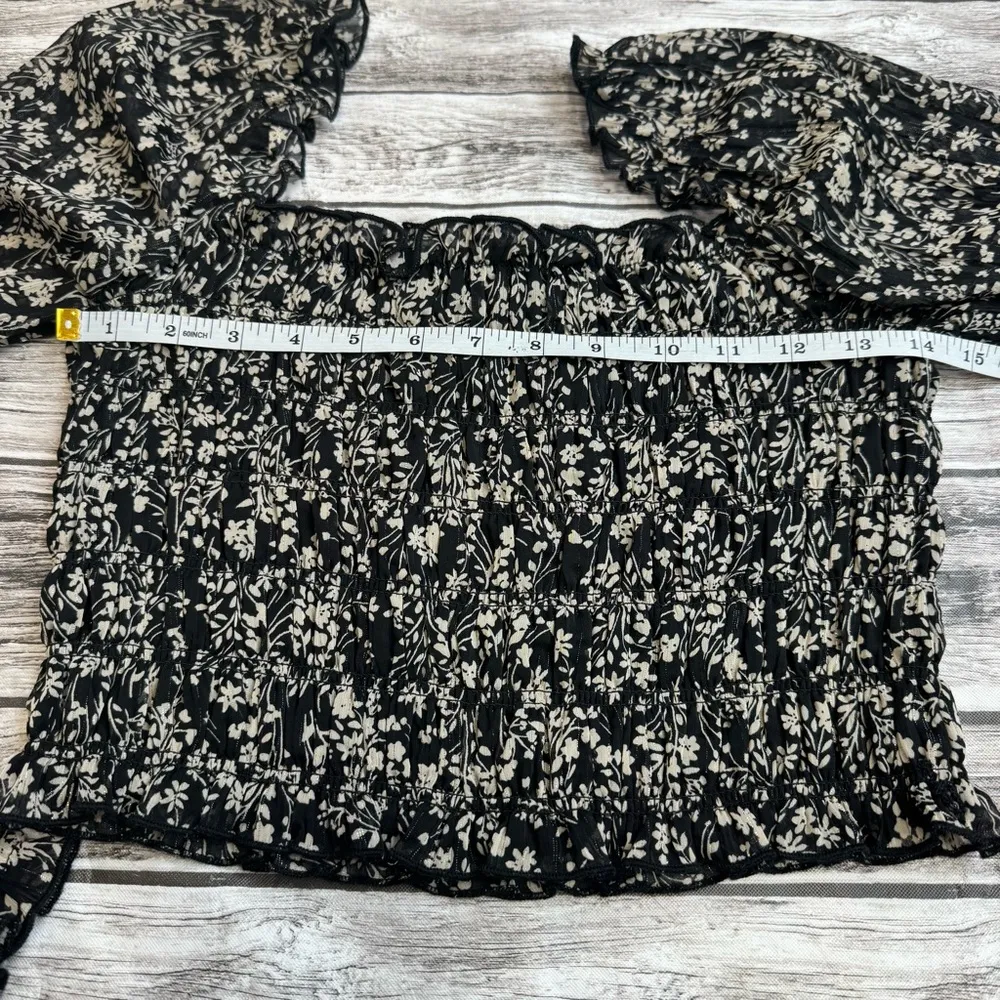 Socialite Women's Peasant Sleeve Blouse Top Black Tan Metallic Floral S SM M Med - Image 9