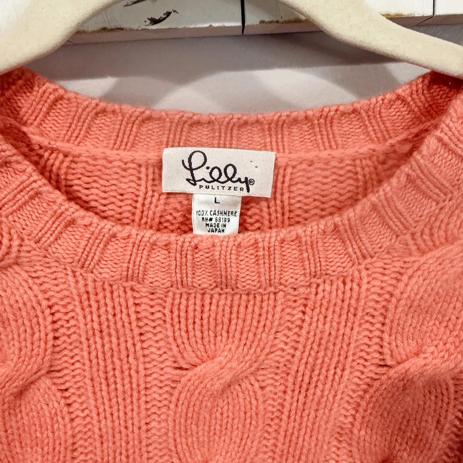 Lilly Pulitzer Vintage Cashmere Cable Knit Sweater Coral L - Image 2