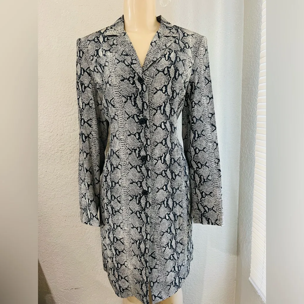 Reflections Women’s Silk Snake Print Collared Button Up Midi Shift Dress 10 Blue - Image 12