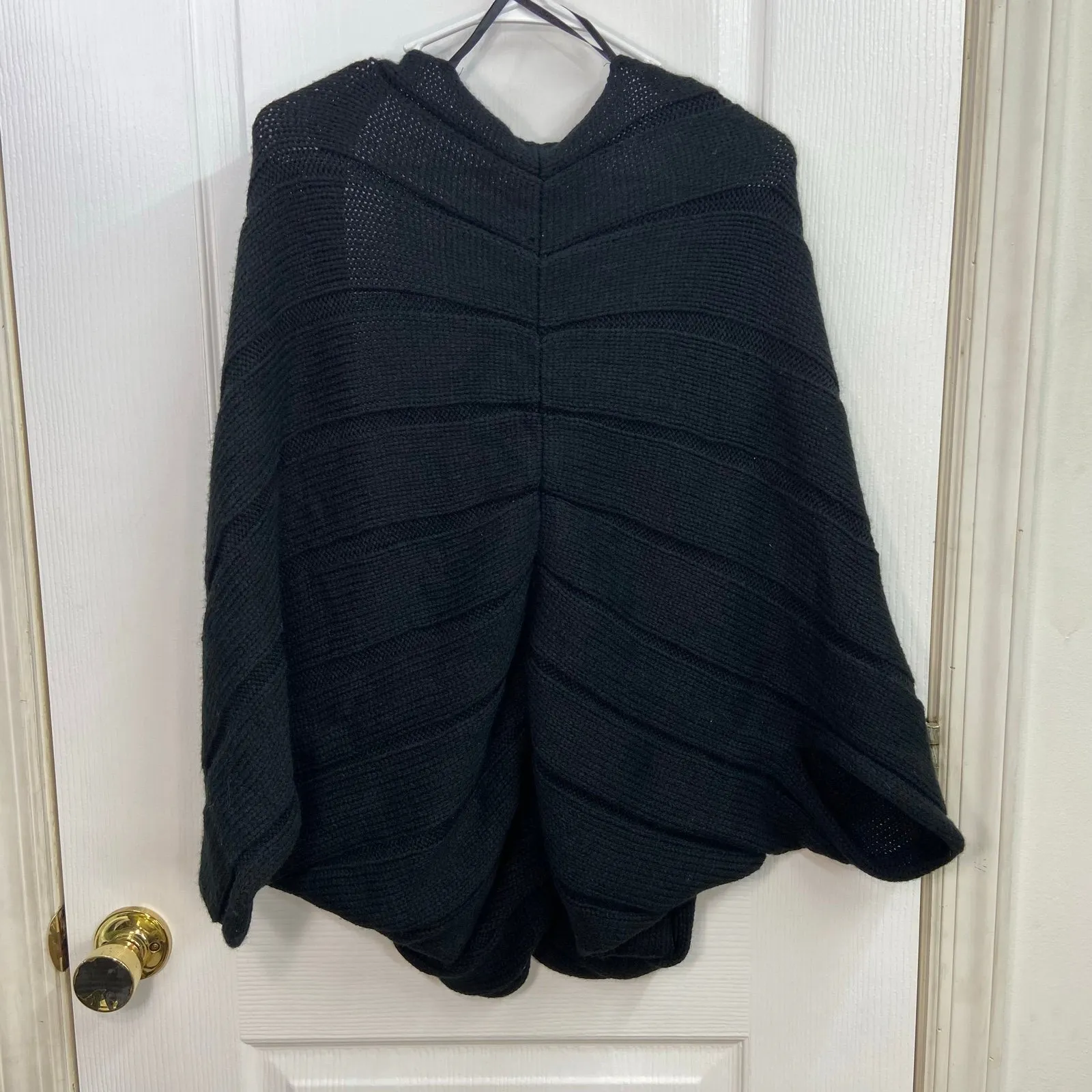 AGB black thick knit ruched loose drapey relaxed cardigan open sweater medium - Image 6