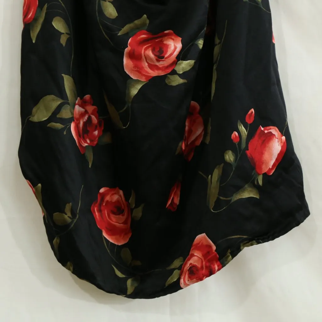 Valerie Stevens 100% Silk Halter Top | Black w/ Red Rose Print | 22” PTP XL - Image 7
