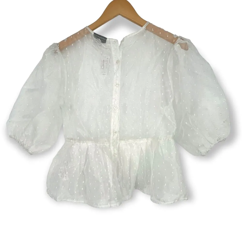 Topshop | NWT | Size 6 | Dobby Dot Organza Puff Sleeve Sheer Blouse | Retail $58 - Image 5