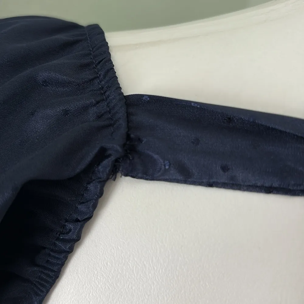 Lucy in the Sky Satin Fit and Flare Puff Sleeve Mini Dress Navy Tie Back XS - Image 7