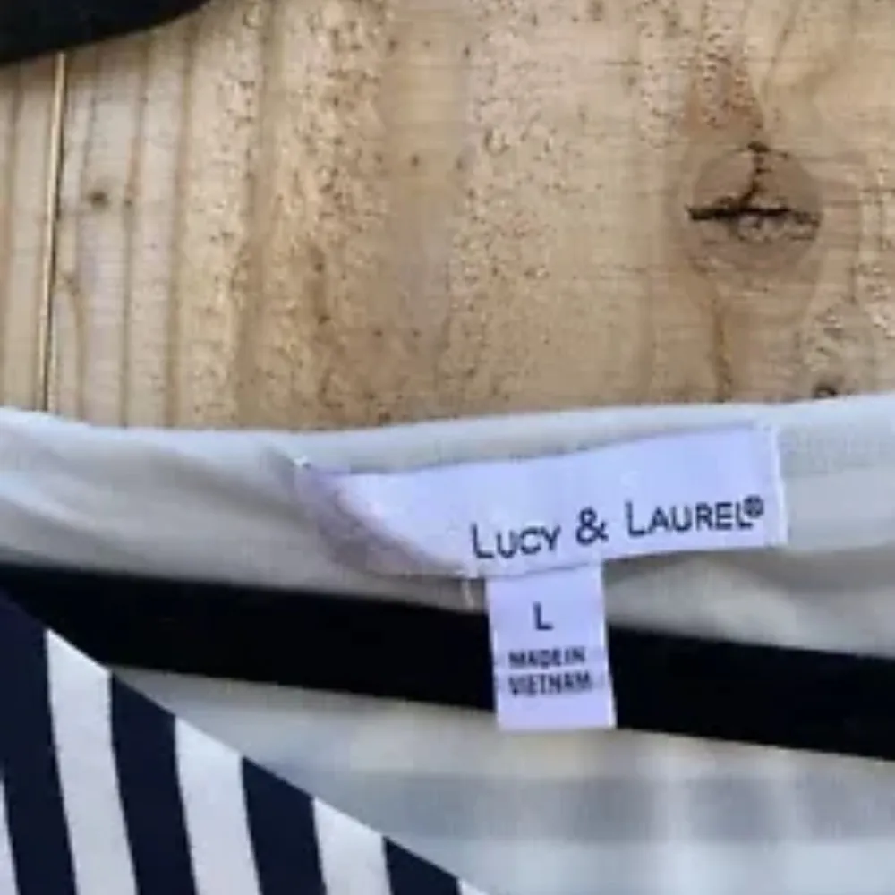 Lucy & Laurel‎ Women's Navy Blue White Dress Size Large Short Sleeve Striped - Image 3