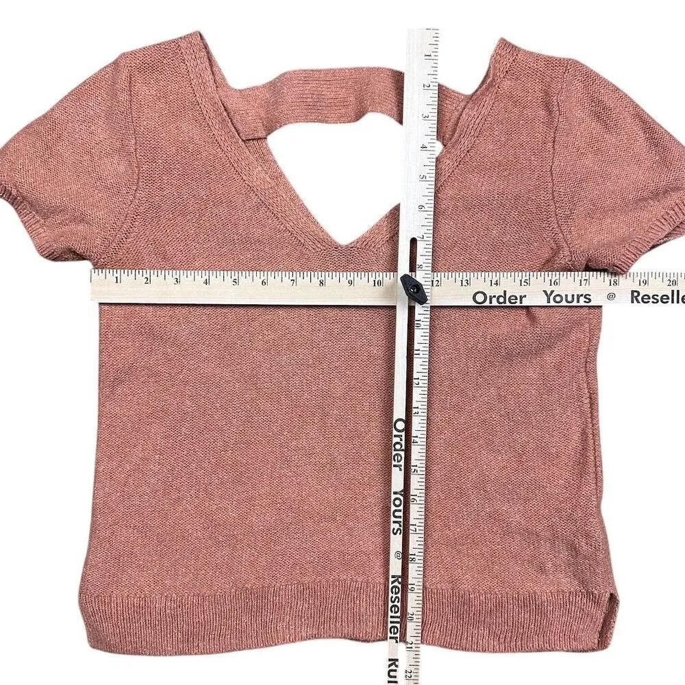 Madewell Women's V-Neck Short Sleeve Peach Knit Top Size M Linen Silk - Image 3