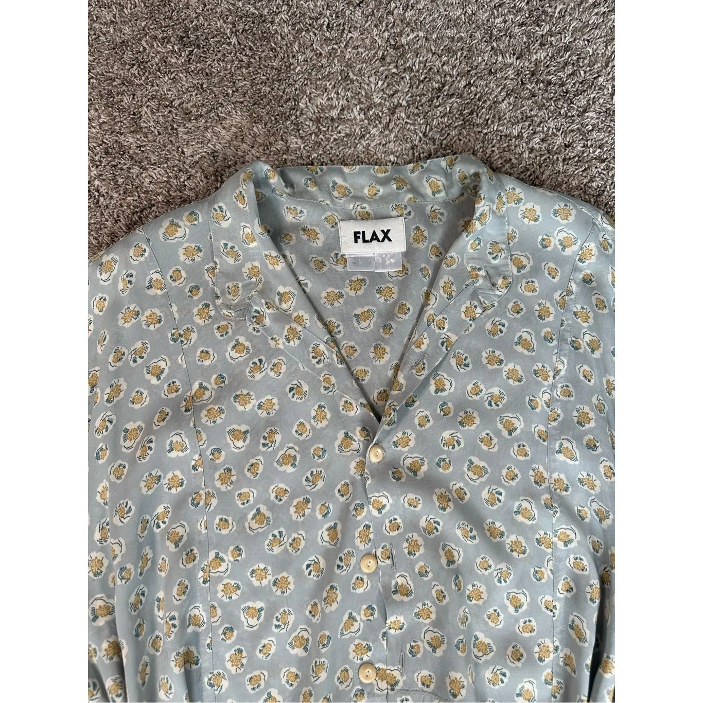 Flax Oversized Button Up Blouse Sheer Rayon Floral Pattern Tunic Blue Women’s M - Image 5