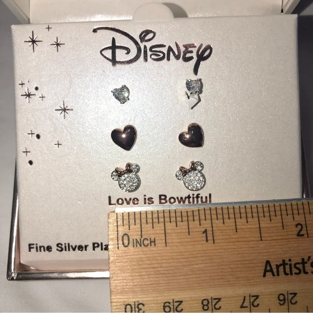 Disney LA Rocks Earrings Minnie Mouse Set Silver Rose Gold Crystal Studs - Image 4