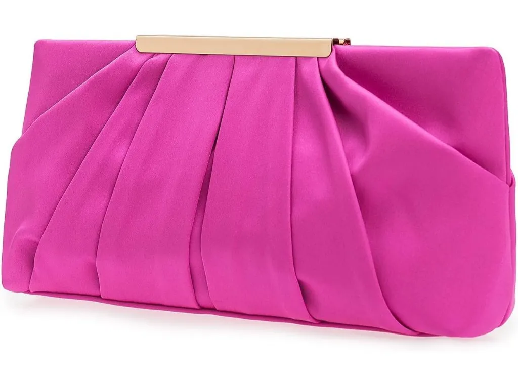 ⚡ Women's Elegant Evening Pleated Satin Simple Classy Formal Pink Clutch Bag - Image 1