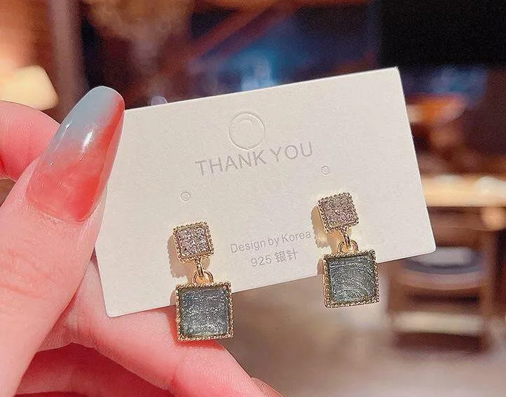 Fashion Elegant Light Green Crystal Dangle Drop Earrings for Women - Image 5