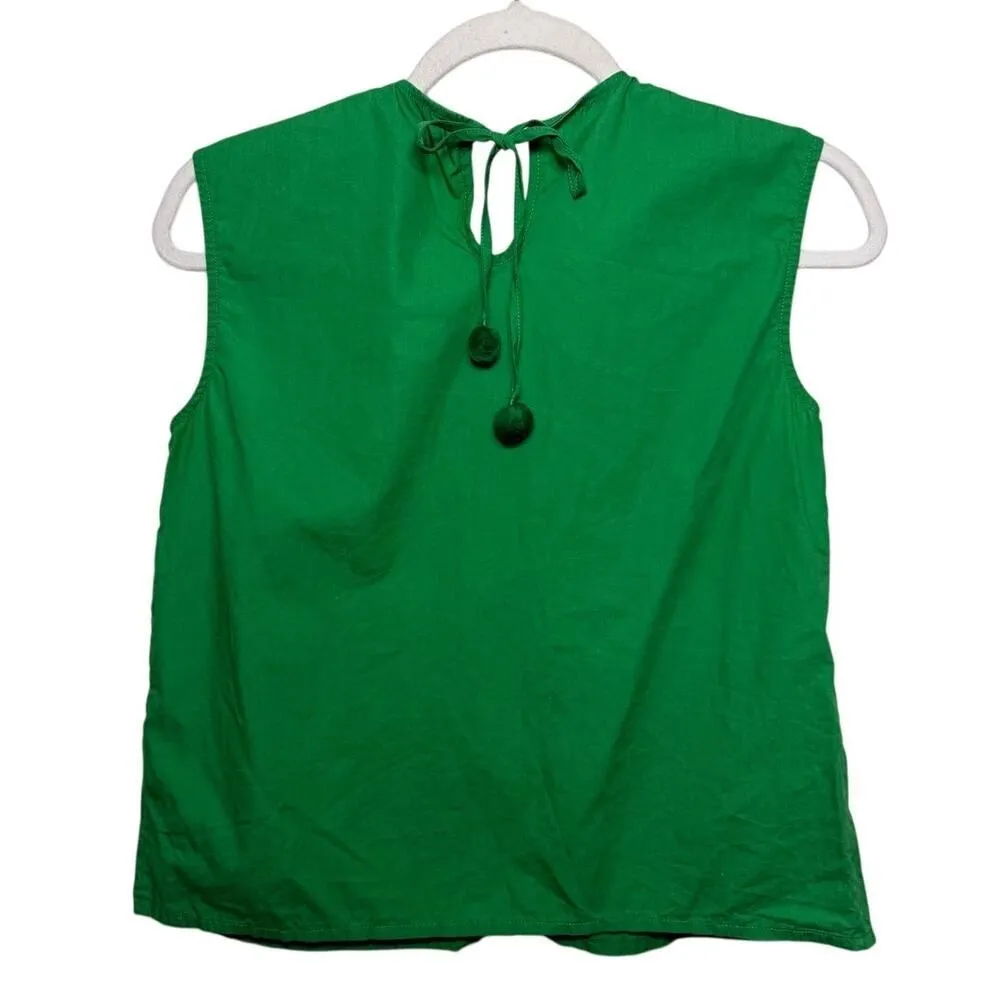 Frances Valentine Green Sleeveless Pom Pom Top Sz. S - Image 2