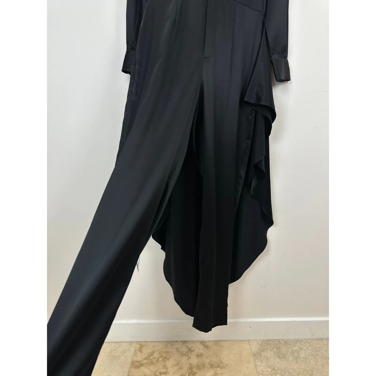 Polo Ralph Lauren Alai Silk Wrap Jumpsuit Long Sleeve Formal Evening Black US 4 - Image 9