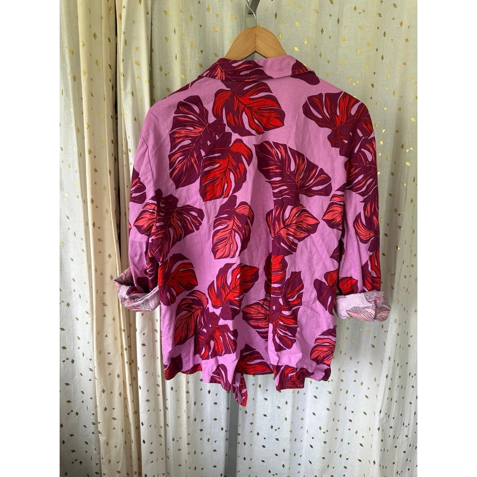 Sophia Jeans By Sophia Vergara Hawaiian Tropical Monstera Linen Blend Shirt XXXL Pink Size undefined - Image 5