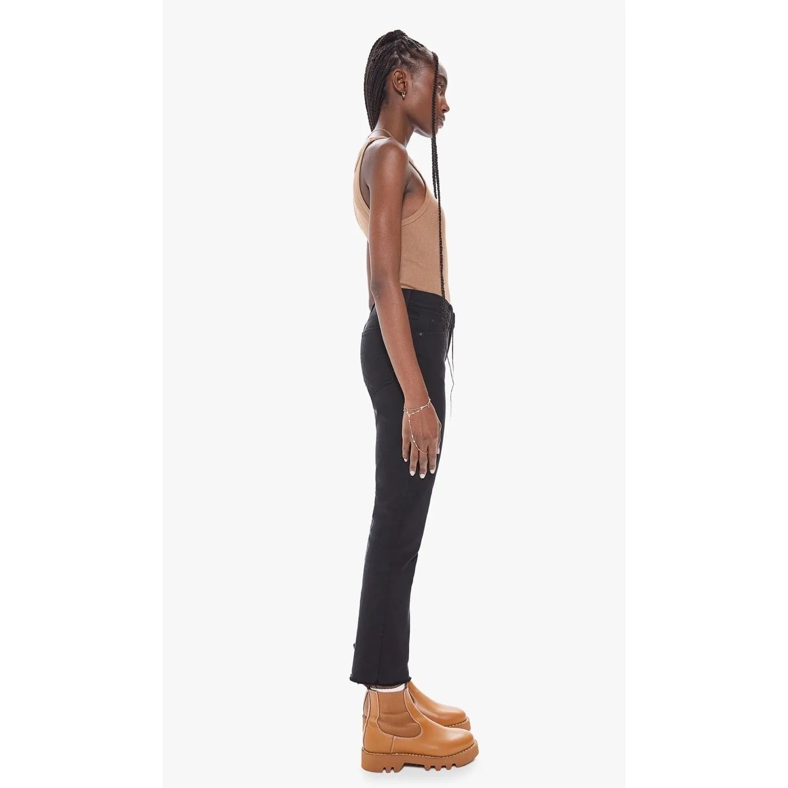 MOTHER The Rascal Ankle Fray Jeans Pitch‎ Black Raw Hem Size 29 - Image 2