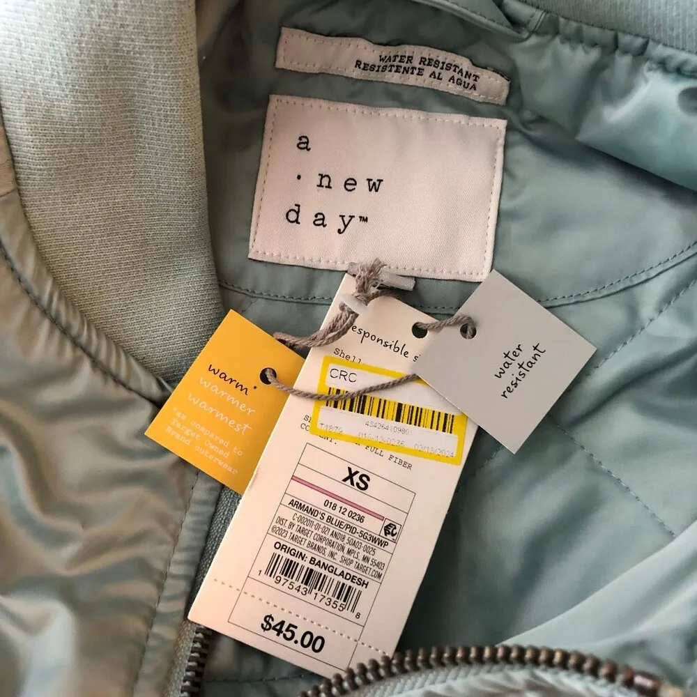 A New Day Water Resistant Bomber Jacket Light Green XS - Image 3